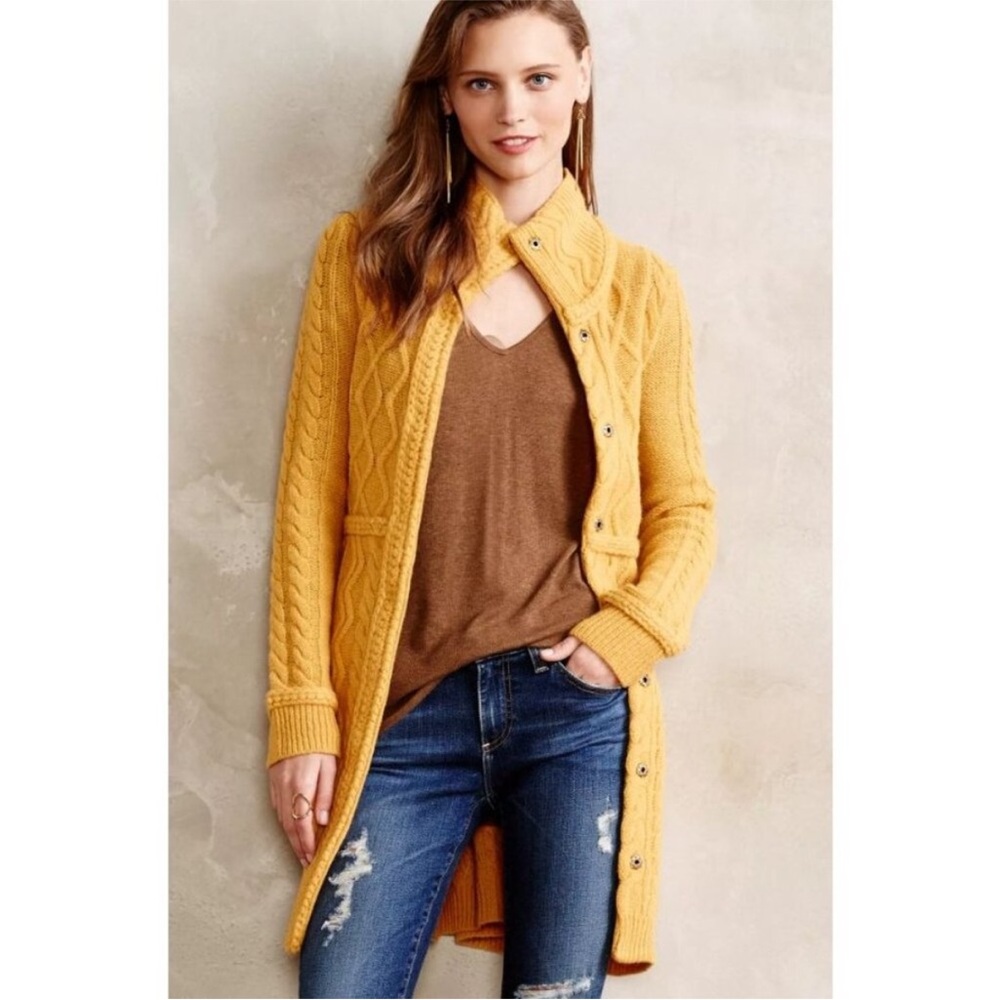 Anthropologie Sparrow Strathmore 100% Lambswool Cable Knit Sweater Jacket M